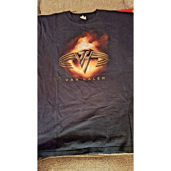 Vintage Van Halen Men's Flaming Globe VH Rings Logo Black T-Shirt Size XL - Picture 6 of 11